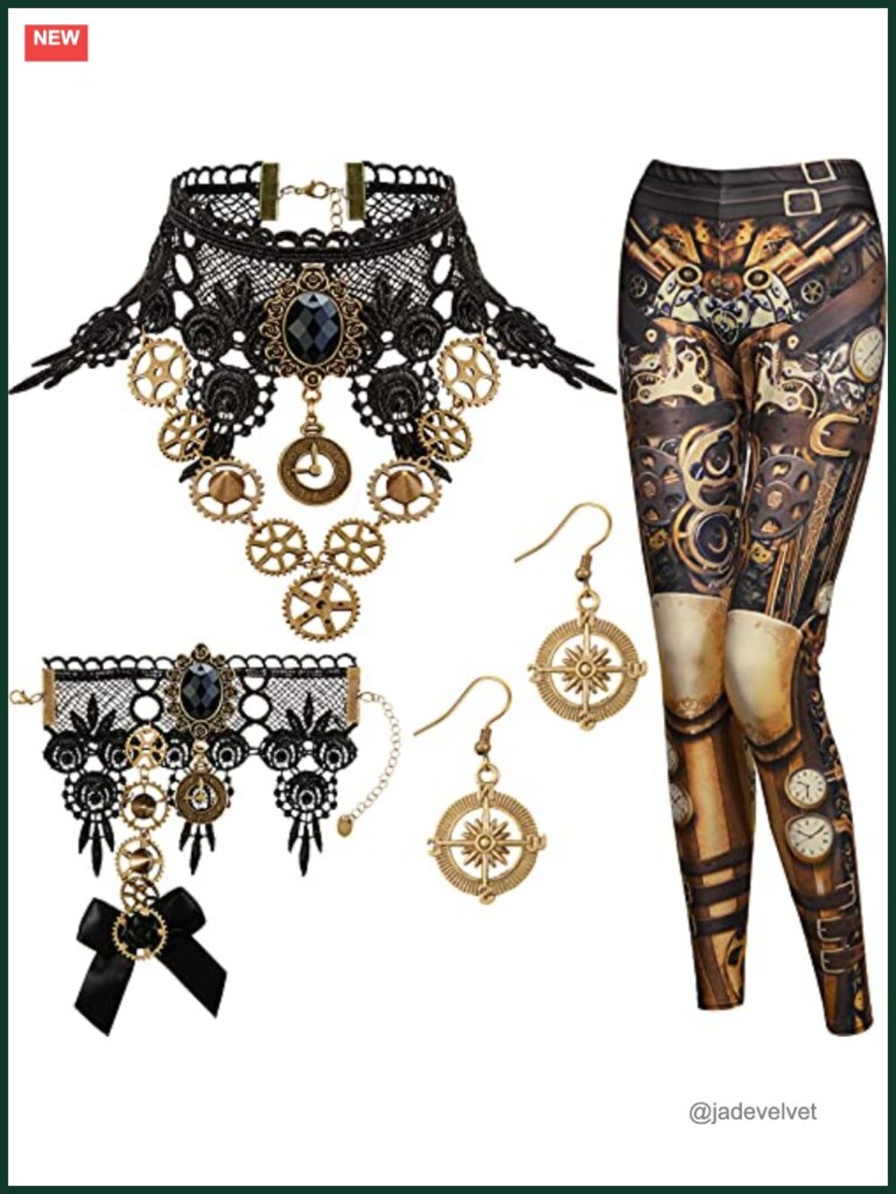 Steampunk Halloween Costume Accessory Set Leggings Necklace Bracelet Earrings